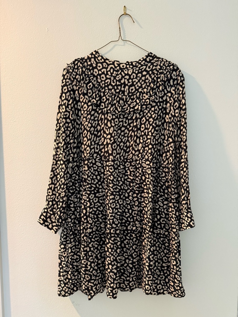 Zara Black and Cream Leopard Print Long Sleeve Dress